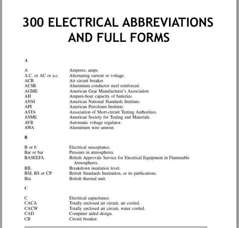 electrical acronyms list.